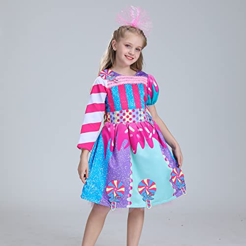 Rainbow Candy Tutu Dress For Girls Candy Land Themed Party Princess Costume With Candy Headband For Toddler Kids Girl Halloween Birthday Party Dress Up Fancy Cosplay Photo Shoot Long Sleeve 7-8 Years #TOP1