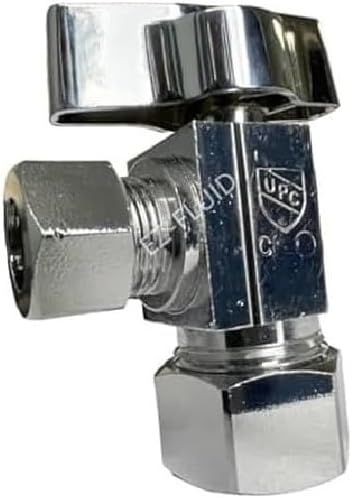 (1)EZ-Fluid Heavy Duty 1/2" Nom. (5/8" OD Comp) x 3/8" OD Comp Angle Stop Valve,1/4 Turn Handle,Chrome Brass Water Shut Off Ball Valve For Water Pipes,Bathroom,Kitchen