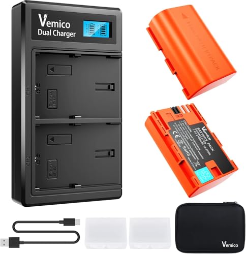 Vemico LP-E6 LP-E6N Cargador de Batería 2 x 2100mAh Baterías de Repuesto Cargador de Cable LCD Tipo-C con Ranuras Dobles para EOS 5D Mark IV/5D Mark III /5DS R/5D Mark II/6D/7D/90D/80D/70D/60D