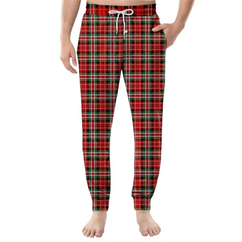 Sweatpants for Men Lightweight Baggy Stretch Drawstring Elastic Waist Casual Pants Plaid Trousers with Pocket4