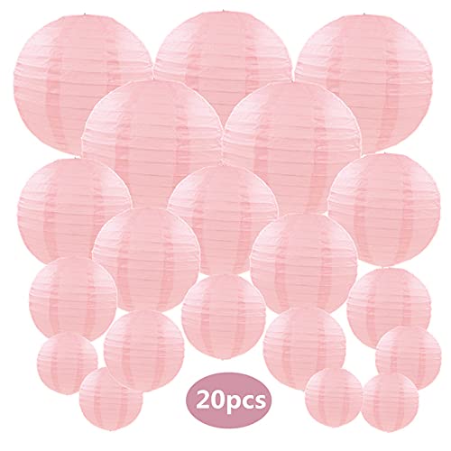 Lampions, Papierlaternen 20 Stücke 6 "-12" Lotus Wurzel Rosa Papier Laternen Runde Lampe for Hochzeit Party Lampe Outdoor Indoor Hanging Decor