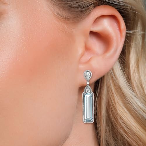 Gem Stone King 925 Sterling Silver Simulated Aquamarine Art Deco Dangle Earrings For Women (12.00 Cttw, 2 Inch)3