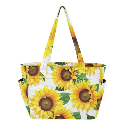 Bolso de mano amarillo con girasoles acolchado: ligereza y protección para tu laptop