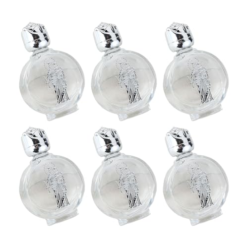 Tsophreniq 6 botellas de agua de vidrio en tonos plateados, 15 ml, cristales circulares, viales transparentes para prácticas espirituales, botellas de agua religiosas portátiles