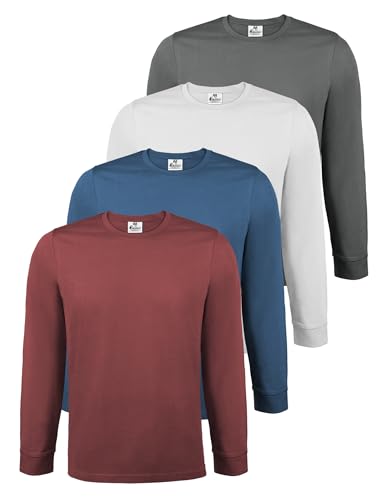 ALPIDEX T-Shirt Homme Manches Longues Lot de 4 Basique Uni Coton Stretch Col Rond, Taille:XL, Couleur:Fire
