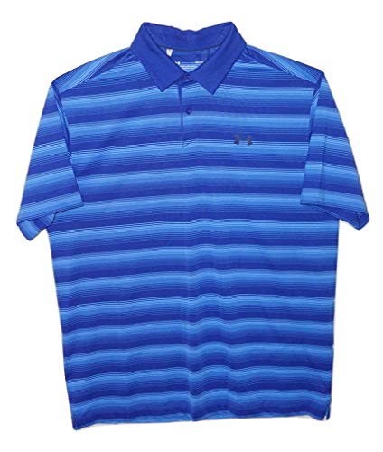 Under Armour Mens Polo Heat Gear Striped Golf Shirt (Large) Blue