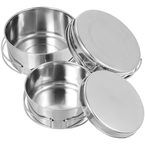ibasenice 4Pcs Stainless Steel Cooking Pot Pan Set for Outdoor Camping Picnic Cookware with Handle Stackable Design Multifunctional Use for Cooking Serving and Storage
