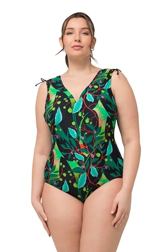 Ulla Popken, Traje de baño Petra para Mujer, Tallas Grandes, Hombro Fruncido, Negro, 44