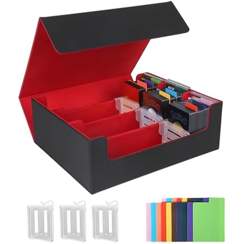 STYLIFING Card Deck Case for Trading Cards, 1800+ MTG Deck Box with Card Supporters & Divider Tabs, Trading Card Storage Box Fits For for YuGiOh, MTG, TCG and Sport Cards (Black & Red) Cover