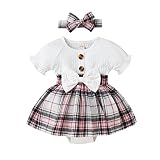 Viworld Newborn Baby Girl Romper Short Sleeve Plaid Onesies Jumpsuit Dress With Headband Summer Infa