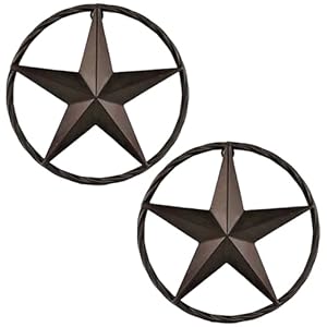 Rustic western style decor star metal rope circle 8 in dark brown wall fence gate door hanging decoration 2 pcs a set  urban country home decor