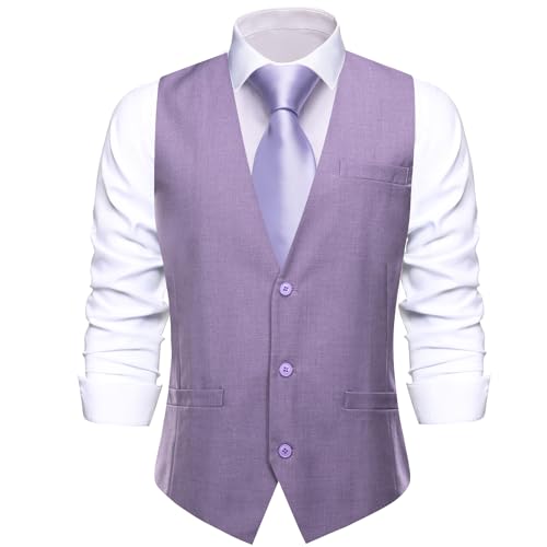 Image of Hi-Tie Men's Formal Suit Vest Solid Fit Vest for Men 3 Pockets V Neck Waistcoat Business Wedding Casual