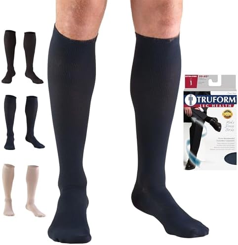 Truform Compression Socks, 30-40 Mmhg, Men's Dress Socks, Knee High Over Calf length 0.3 Poundnavy