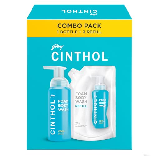 Cool Foam Body Wash (800ml) Combo Pack (1 Bottle + 3 Refills) | Unique Foam Formula for Moisturized & Irresistibly Soft Skin | Suitable for All Skin T