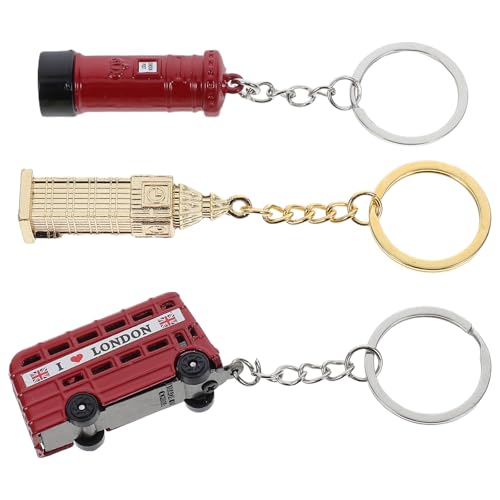 QUMIIRITY Llaveros Metálicos de Londres 3 Piezas Modelo Big Ben Dorado, Autobús y Buzón Británico, Colgantes para Llaves, Regalos para Fiesta, Viaje y Decoración de Bolso