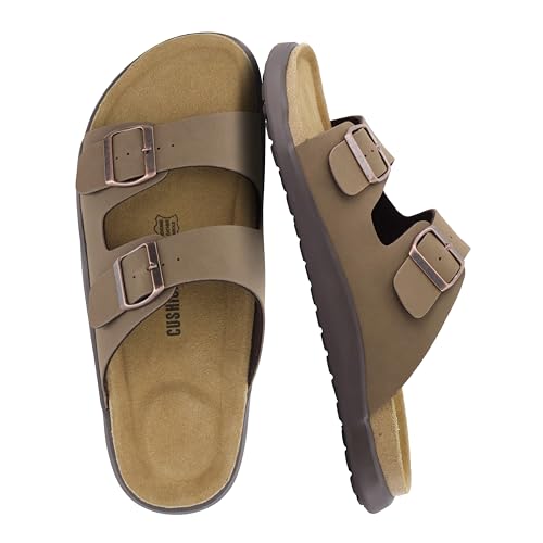 Image of CUSHIONAIRE Mars Double Buckle Slide Sandals for Men with Arch Support, Cork Footbed and EVA Outsole