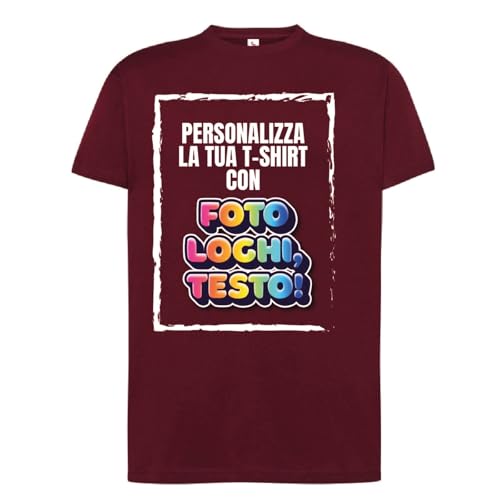D&Vlab T-Shirt Maglietta Maglia da Uomo Manica Corta Personalizzata con Nome Foto Logo in 100% Cotone Bianca, Rossa, Nera, Verde, Blu, Gialla, Arancione Stampa Fronte Retro (Granata)