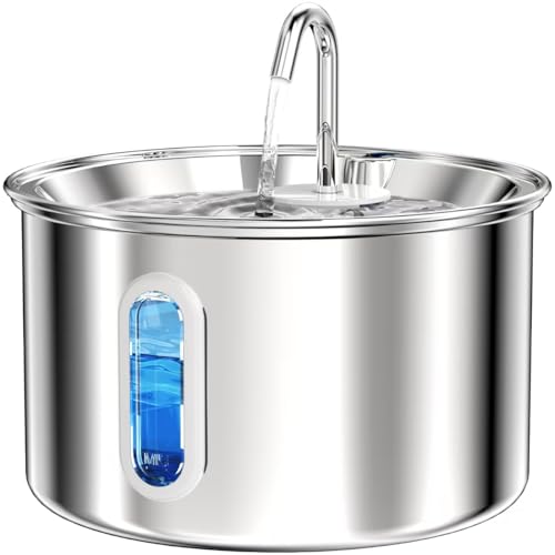 Stainless Steel Cat Water Fountain, Corded 3L/101oz Pet Water Fountain,