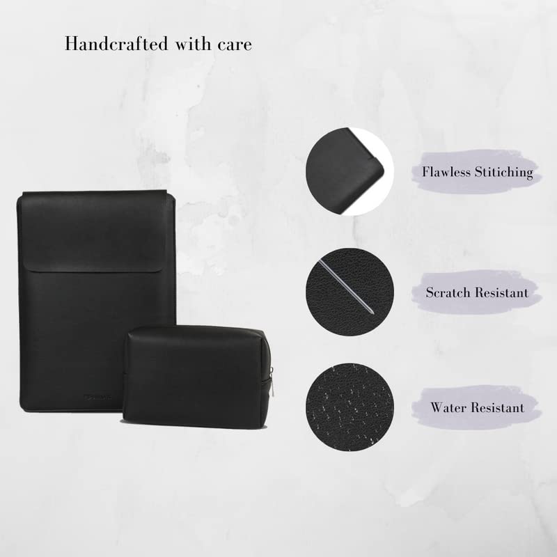 Image of Enthopia 15-15.4 Inch Slim Laptop Sleeve for 15 Inch MacBooks /Other 15 Inch Slim Laptops Protective Cover with Organiser Pouch for Mouse,Charger,Hard Disk,Pen Drive,etc - Vegan Leather (Black)