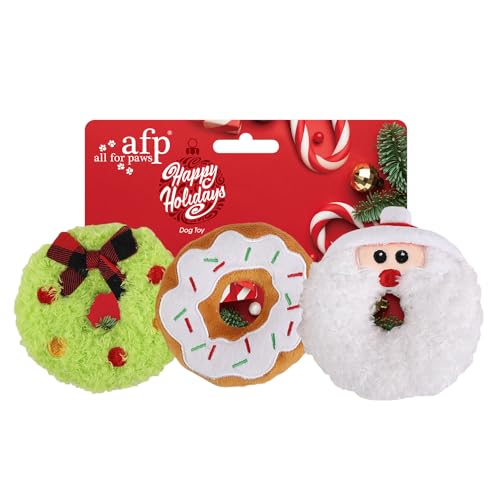 ALL FOR PAWS Weihnachts-Hundespielzeug - Festliche Plüschspielzeuge,Ideal für Apportierspiele und als interaktives kleine, mittlere und große Hunde. (Donut Toys)