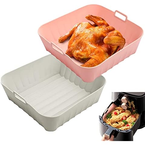 2 PCS Air Fryer Silicone Liner, PandyCare 8inch Square Air Fryer Silicone Pots, Non-stick Food Safe Air Fryers Accessories, Reusable Parchment for 3.6-6.8Qt Air Fryer Cover