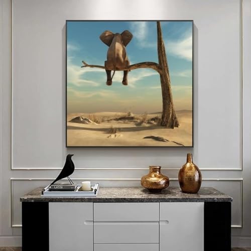 Affiches et impressions murales éléphant 80x80 cm avec cadre intérieur en bois stable