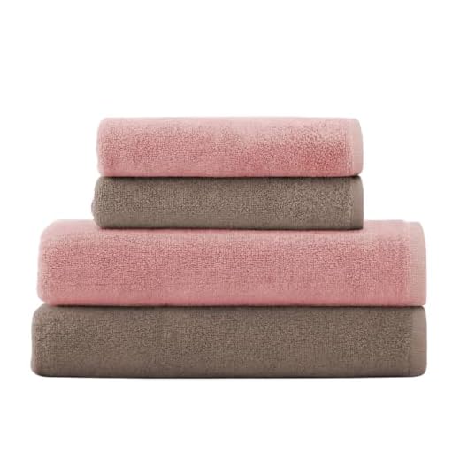 Decolab Jogo de Toalhas 100% Algodão Premium, 4 Peças 1 Decolab Jogo de Toalhas 100% Algodão Premium (Marrom e Rosa, 4 Peças)
