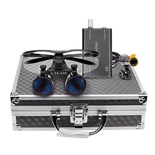 2.5×420mm Working Distance Binocular Loupes Glasses Magnifier with 5W LED Headlight Lamp Filter+ Aluminum Box (Black)