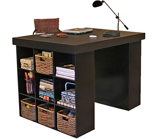 Venture Horizon Project Center Desk with Two 9-Cubby Bookcase Sides (Black)