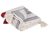 Photo Gallery beliani plaid bianco e grigio in cotone copriletto a righe con cavalli 125 x 150 cm Photo Gallery beliani plaid bianco e grigio in cotone copriletto a righe con cavalli 125 x 150 cm