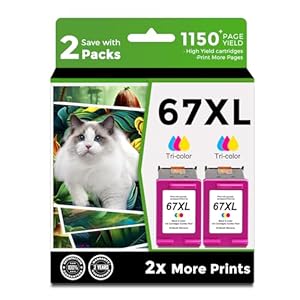 Ankink Cartucho de tinta compatible 67XL (color 2 unidades) de repuesto para HP 67 XL hp67xl hp67 uso con 2700 2700e 4100 6400 4155e 2755e 6000 2752e 4100e 6458 6455e 4152 6055e 5E 605 2E 4152E 2742E 6400E