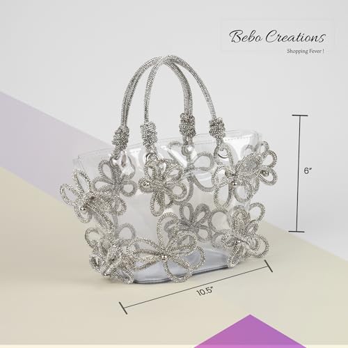 Image of BEBO CREATIONS Designer Party Handbag for Women - Tote Purse With Rhinestone Crystals - Evening Bucket Bag