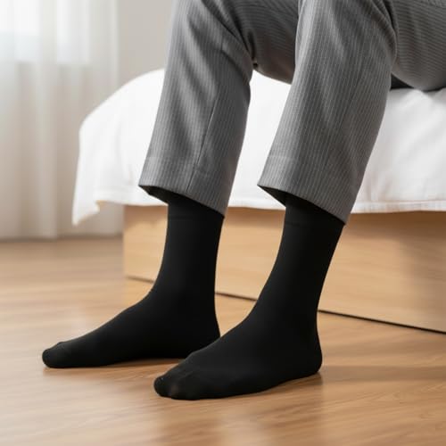 Image of Bonjour Men's Cotton Odour Free Full Length Formal Socks (Navy Blue & Grey, Free size) Pack Of 2