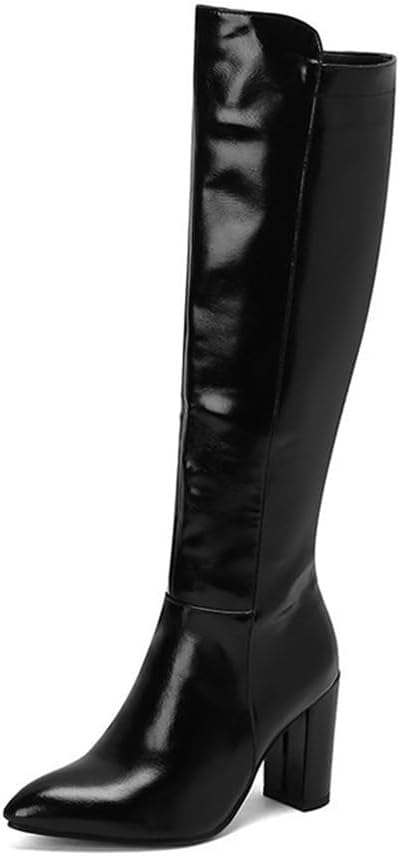 Women's Knee High Boots Wide Calf Pointed Toe Chunky Block Heel Boots Comfortable Fashion Dress Boots for Fall Winter