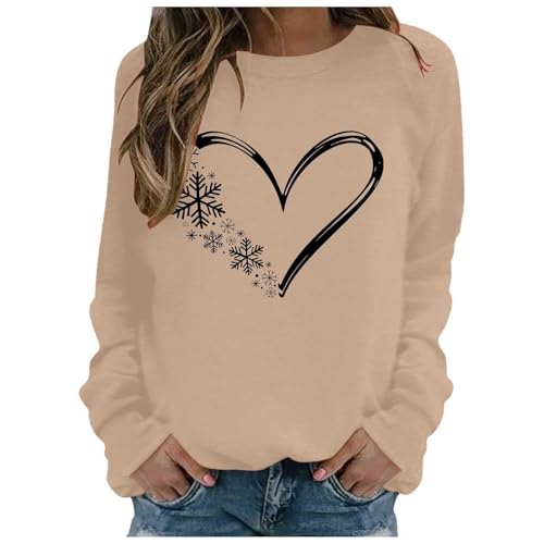 QJDFLL - QJDFLL Saint Valentin Sweat-Shirt à Manches Longues et col Ras du Cou pour Femme, décontracté, imprimé, sans Capuche Cadeau Grand(Kaki,L)