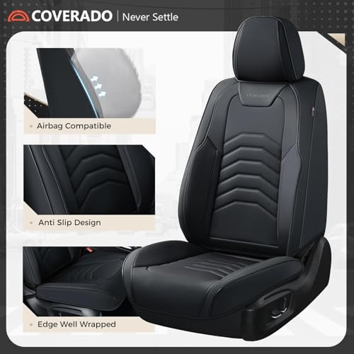 Image of Coverado Car Seat Covers Front Seats, 2-Pack Black Seat Covers for Cars, Waterproof Leather Car Seat Covers for Cars, Car Seat Protector Car Seat Cushion Universal Fit for Most Cars Trucks SUV