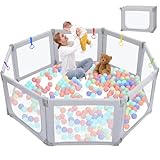 Kidirect Foldable Baby Playpen, 71'×69' Large Baby Playpen, Baby Play Pen with Upgrade Safety Gate, Playpen for Babies and Toddlers Ajustable Shape &Size, Indoor &Outdoor Portable Baby Play Yard, Grey