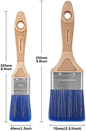 ROLLINGDOG 2PC Paint Brush Set with Ergonomic Wood Handle, Soft Flat Brushes for Painting Wall, Furniture and Decoration(40mm,70mm, Blue)