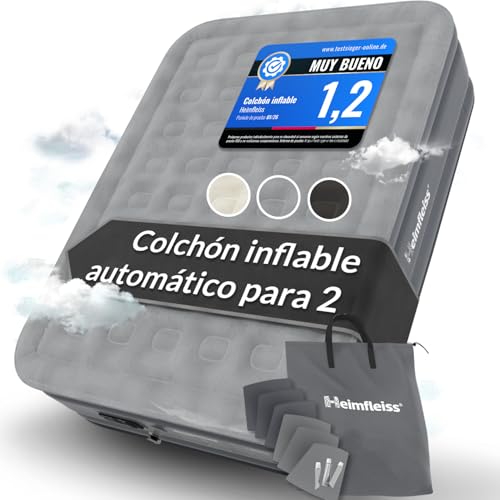 Heimfleiss Premium Colchón Hinchable Para Invitados Autohinchable Eléctrico Con Bomba Integrada Pvc Resistente Antipinchazos Velour 150 X 200 X 45 Cm Cama Inflable 2 Plazas Para Camping Gris
