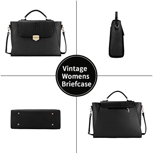 NEWHEY Laptop Bags For Women 15.6 inch Large Ladies Handbags Leather Shoulder Tote Bag Designer Lightweight Briefcase for Office School Work Business Black