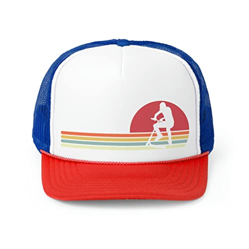 Retro Scooter Trucos Entusiastas Ilustración Regalo Vintage Jumping Skates Graphic Trucker Caps, Azul Rojo, Talla Única Retro Scooter Trucos Entusiastas Ilustración Regalo Vintage Jumping Skates Graphic Trucker Caps, Azul Rojo, Talla Única