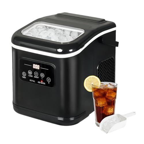 Spector Countertop Ice Maker Machine | 6 Mins Fast Ice Production, 12kg/24H, 24H Timer & Self-Cleaning, Dual-Size Cubes, Portable Design for Home, Bar, Camping, Office, Parties, Ice Scoop Included