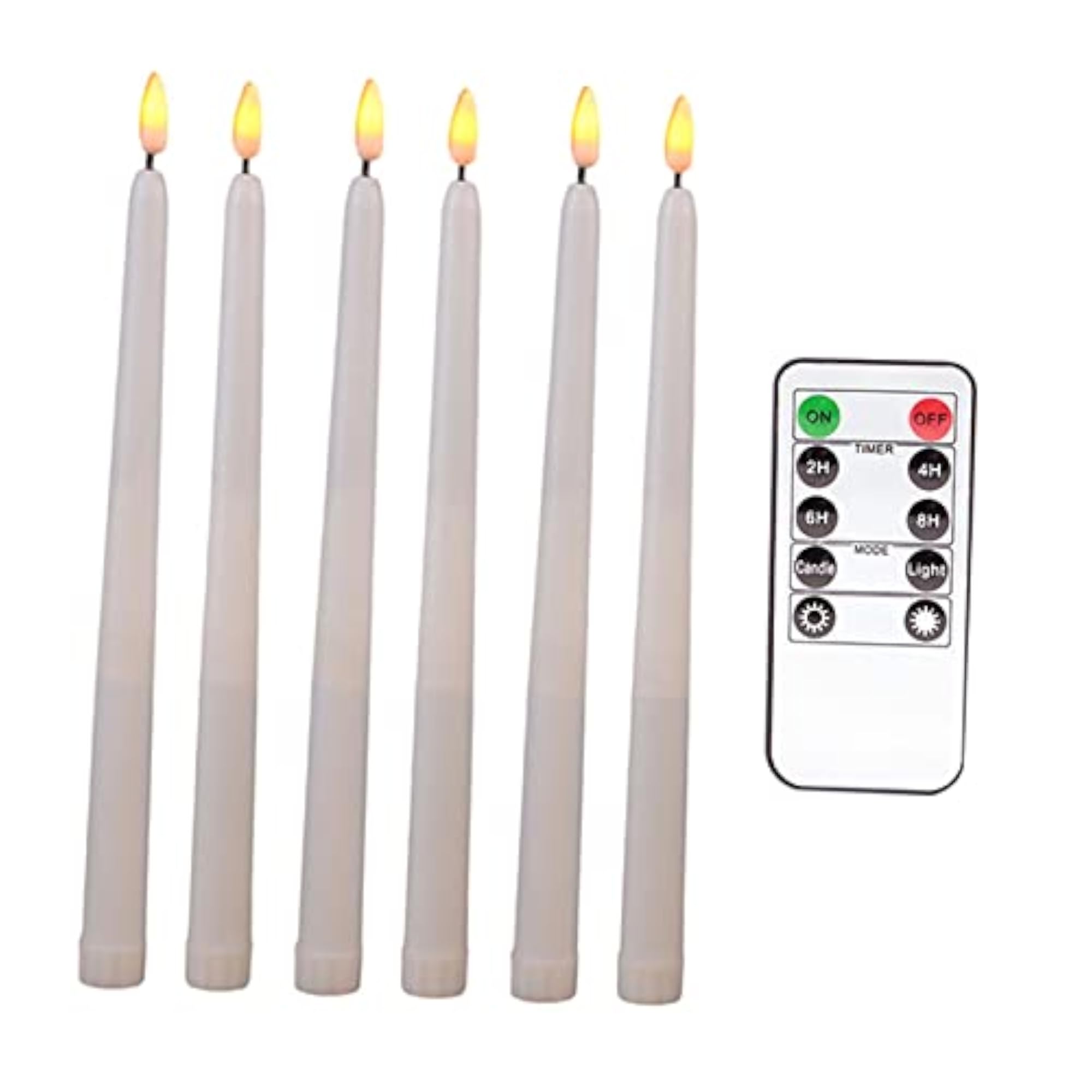 6Pcs LED Flameless Flickering Taper Candles with Timer
