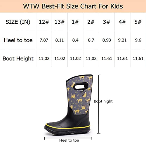 Wtw Kids Rubber Rain Boots - Neoprene Insulated 100% Waterproof Mid Calf Muck Boots For Boys And Girls Winter Snow Boots #TOP6
