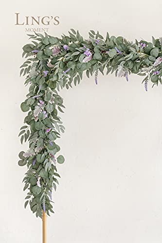 Ling's Moment Eucalyptus Flower Greenery Garland With Willow Leaves 2Pcs, 5.9Ft Hanging Italian Ruscus Vines Rustic Wreath Swags For Table Centerpieces Wedding Arch Decor, Lilac Flowers #TOP1