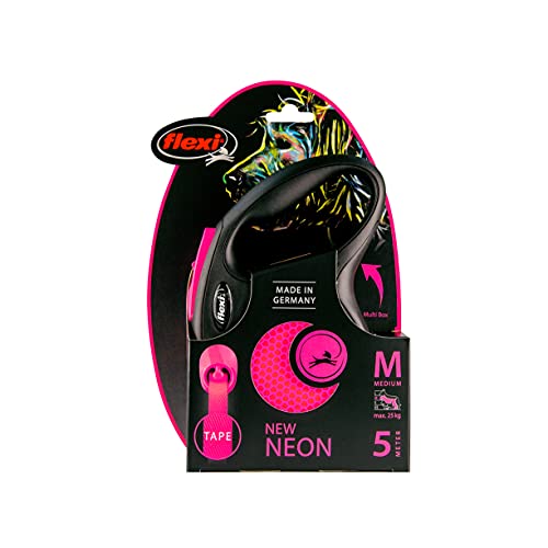 Flexi New Neon Tape Pink Medium 5M Retractable Dog Leash/Lead For Dogs Up To 25Kgs/55Lbs #TOP4
