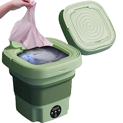 PW TOOLS Foldable Washing Machine,Mini Washing Machines,8L Capacity Portable Camping Washer,Travel Washing Machine with Spin Washer Dryer Small Clothes Washers, Green, UK