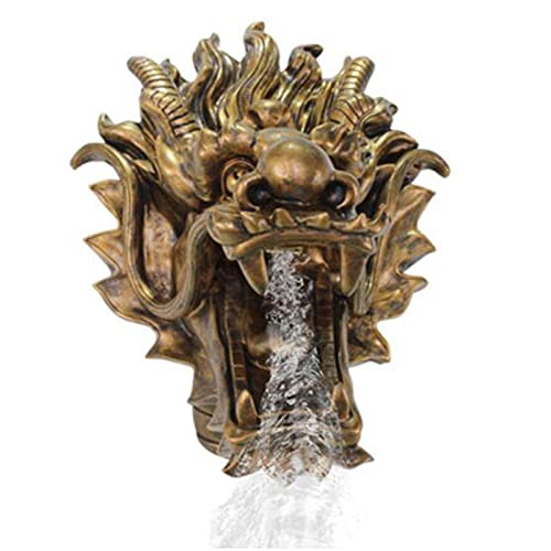 Decoración del dragón chino - Fuente de agua de la cabeza del dragón - Arte de la pared de Feng Shui - para el patio al aire libre Decoración de cubierta patio trasero, 5,9 x 6.2 x 4.3 pulgadas Cover