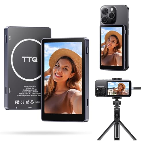 Image of Vlog Selfie Monitor Screen, Magnetic Phone Vlog Selfie Monitor Screen 4K 60fps Bluetooth Remote, Back Camera Monitor for Vlog Live Stream TikTok, Compatible with iPhone & Android - Midnight
