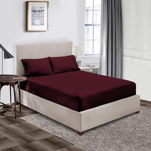 Image of BEVI - Home Premium Solid Plain Single Bedsheet with 1 Pillow Cover 300 TC Microfiber for Single Bed | Size (60 inch x 90 inch) Wine